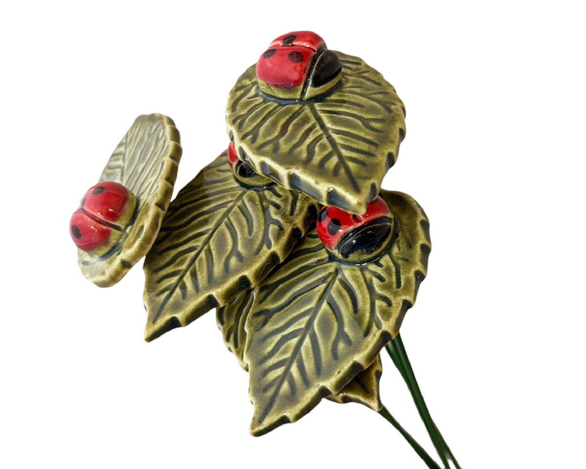 Leaf & Ladybug Accent Ceramic Flower