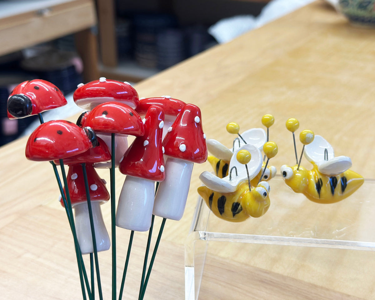 Ceramic Mushrooms, Ladybug, Bumblebee