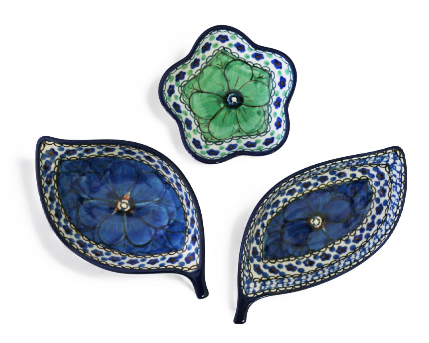 Unikat Set of 3 Dishes - Blue Leaf