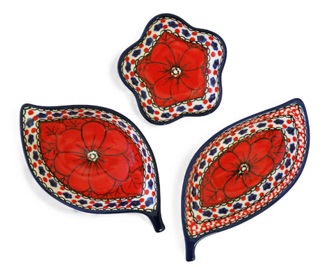 Unikat Set of 3 Dishes - Red Leaf