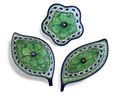 Unikat Set of 3 Dishes - Green Leaf
