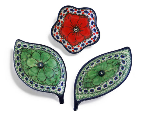 Unikat Set of 3 Dishes - Green Leaf